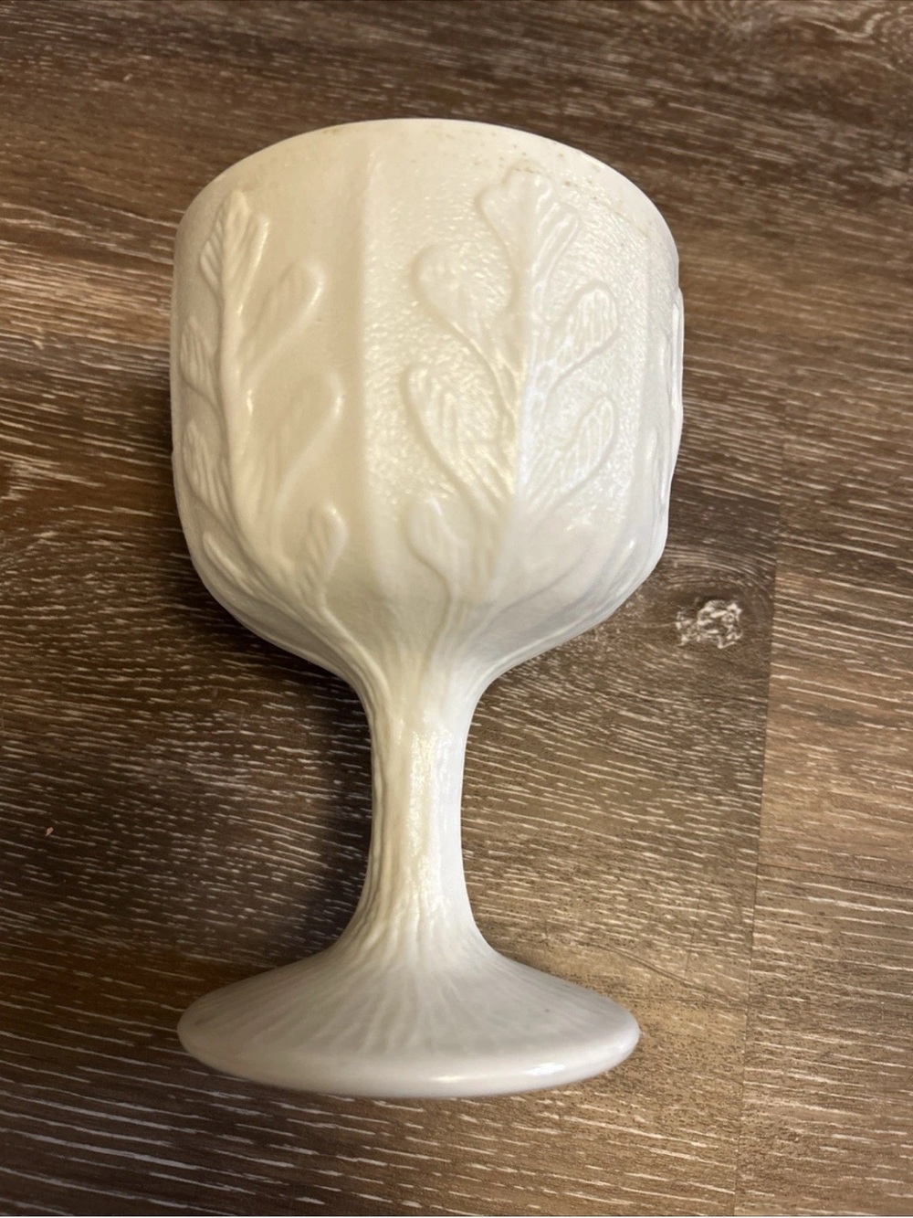 Vintage 1975 FTD Oak Leaf Pattern White Milk Glass Pedestal Chalice Planter